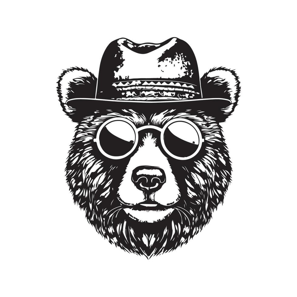 hipster urso, vintage logotipo linha arte conceito Preto e branco cor, mão desenhado ilustração vetor