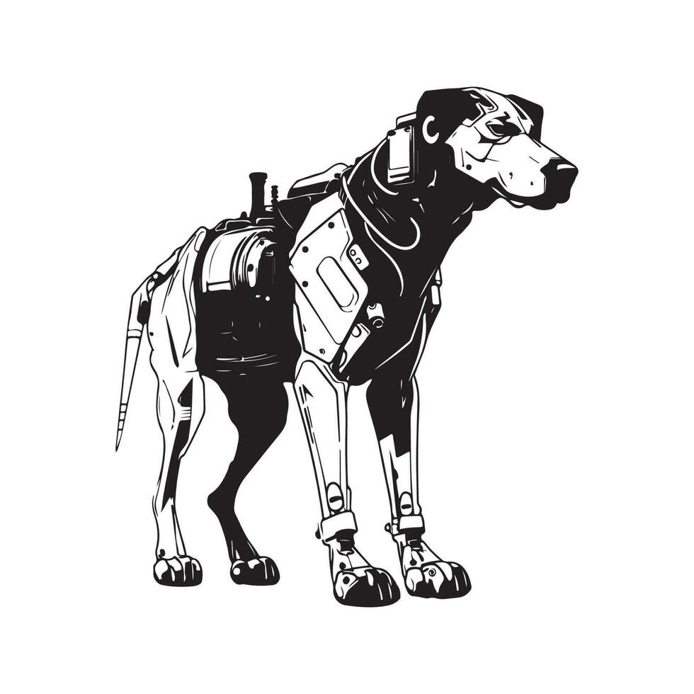 cachorro robô máquina, vintage logotipo linha arte conceito Preto e branco cor, mão desenhado ilustração vetor