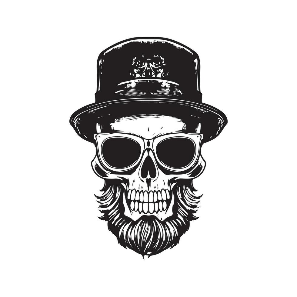 hipster crânio, vintage logotipo linha arte conceito Preto e branco cor, mão desenhado ilustração vetor