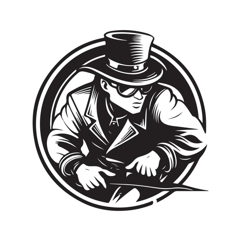 desajeitado bandido, vintage logotipo linha arte conceito Preto e branco cor, mão desenhado ilustração vetor