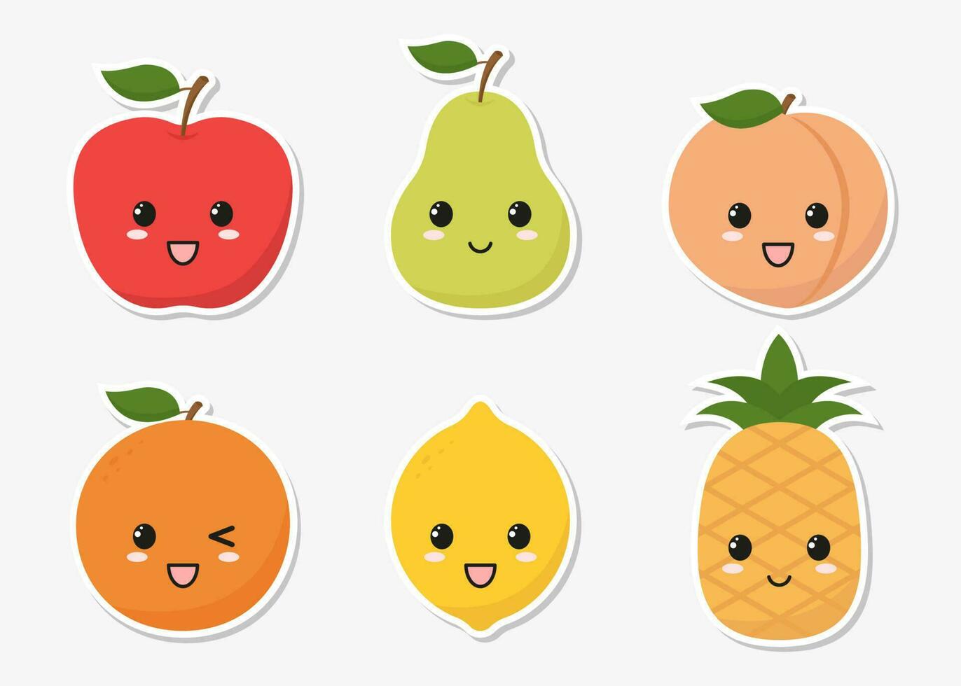 kawaii frutas adesivo coleção. vetor