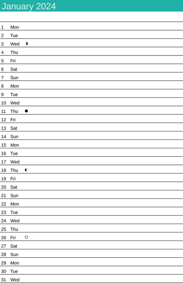 janeiro 2024 calendário dentro Inglês vetor