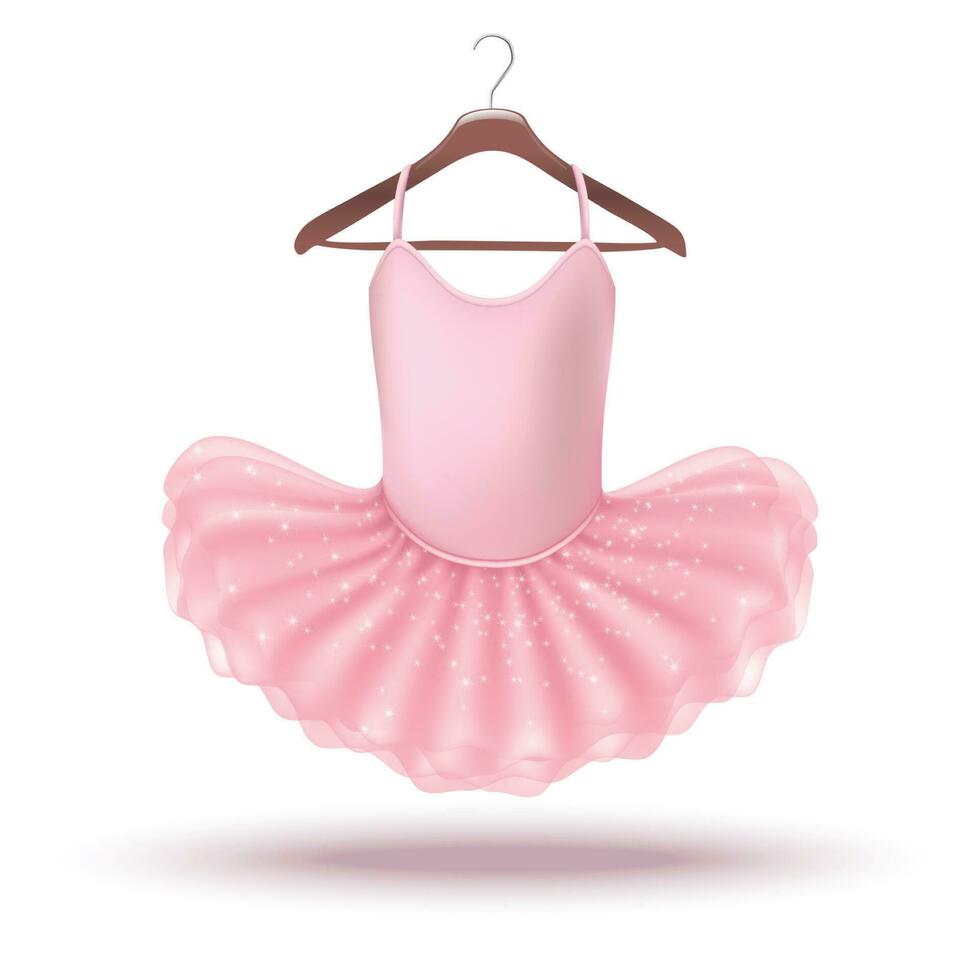 3d realista vetor ícone pequeno bebê menina Rosa bailarina vestir em uma cabide. isolado em branco fundo ilustração.