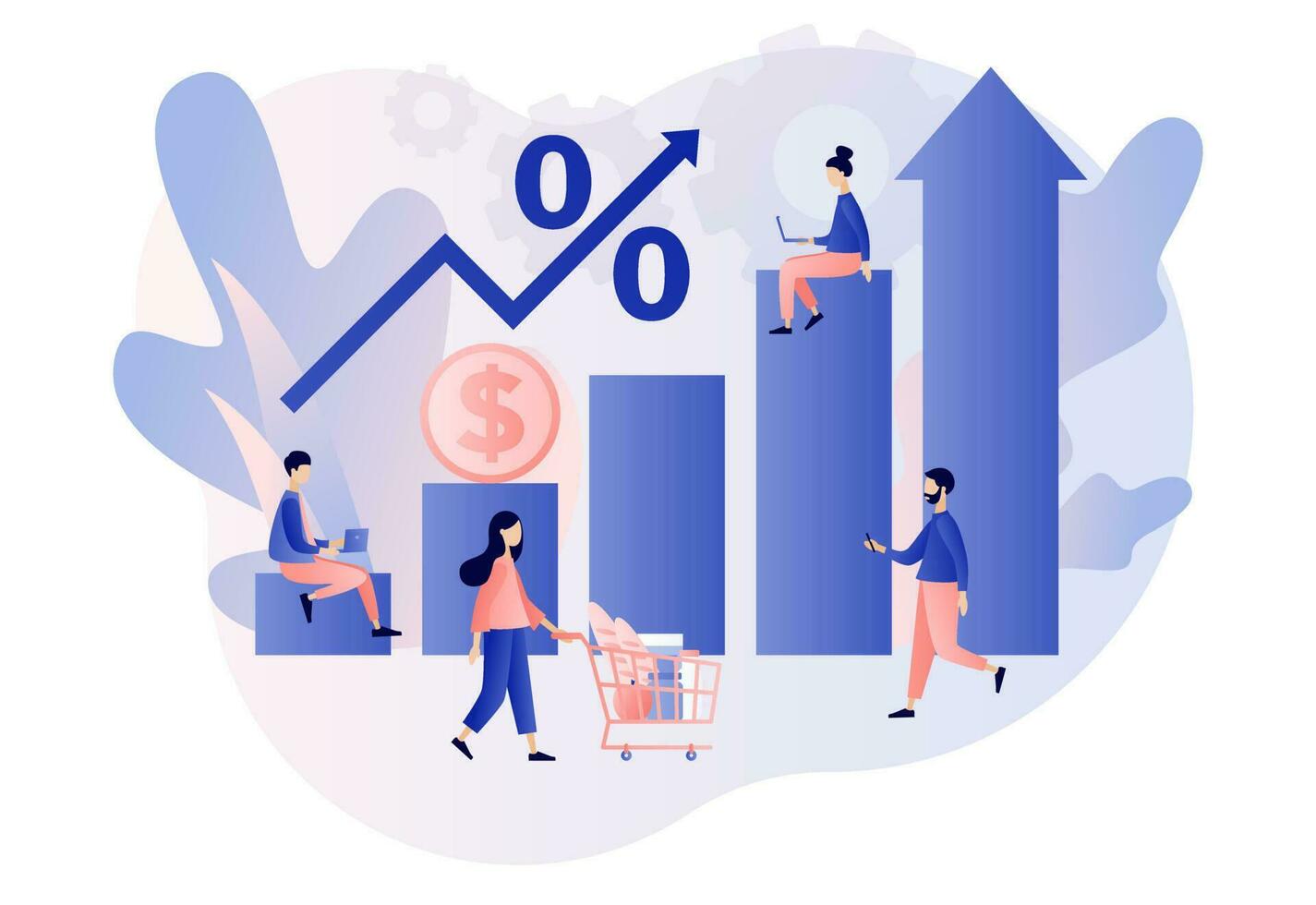 inflação dentro economia. Aumentar Comida preços. instável predição financeiro problemas. crise conceito. moderno plano desenho animado estilo. vetor ilustração em branco fundo