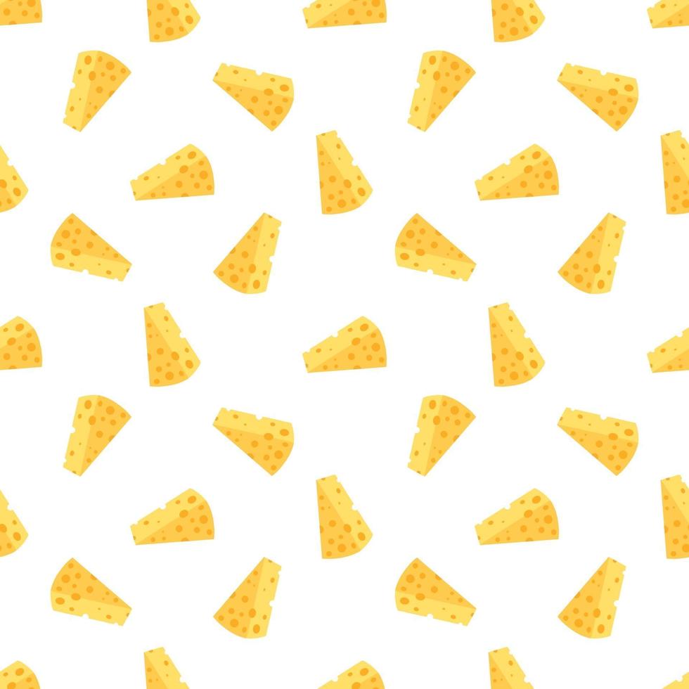 padrão sem emenda de queijo. pedaços de queijo amarelo, isolados em um fundo branco. pedaços de queijo de várias formas. ilustração em vetor plana