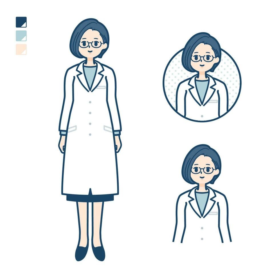 uma mulher médico dentro uma laboratório casaco com sorridente imagens vetor