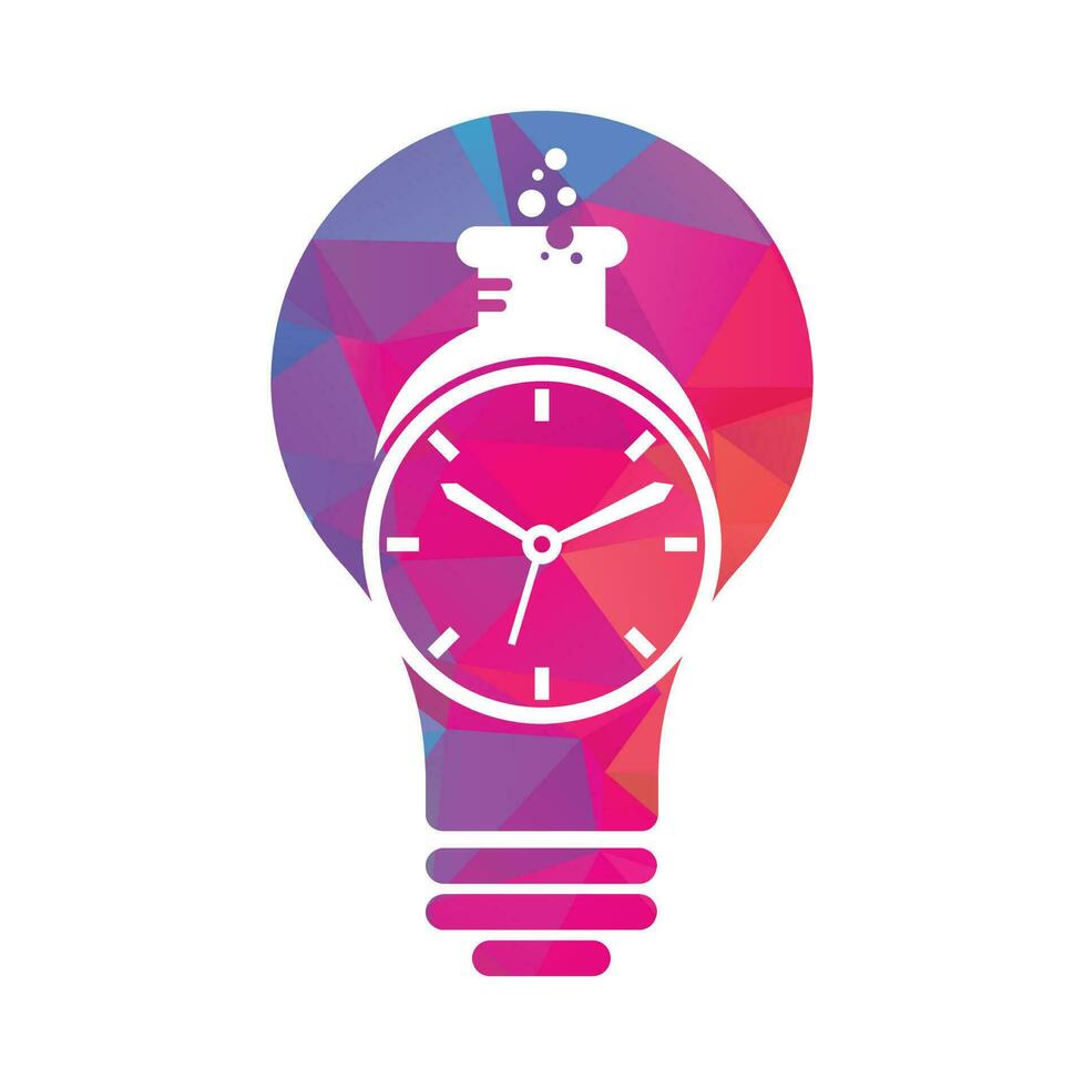 Tempo laboratório lâmpada forma conceito logotipo vetor Projeto. relógio laboratório logotipo ícone vetor Projeto.