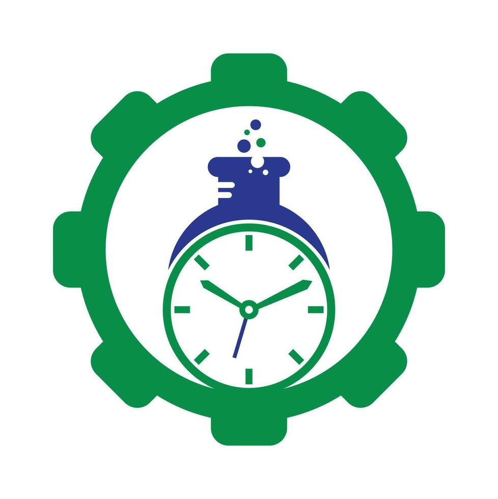 Tempo laboratório engrenagem forma conceito logotipo vetor Projeto. relógio laboratório logotipo ícone vetor Projeto.