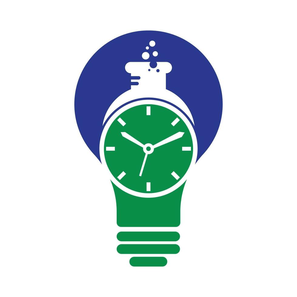 Tempo laboratório lâmpada forma conceito logotipo vetor Projeto. relógio laboratório logotipo ícone vetor Projeto.