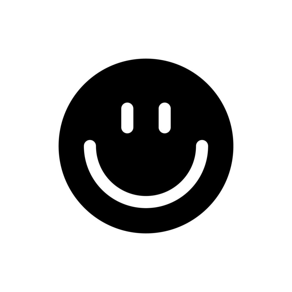 sorridente face Preto glifo ui ícone. sentimentos expressão. positivo humor. do utilizador interface Projeto. silhueta símbolo em branco espaço. sólido pictograma para rede, móvel. isolado vetor ilustração