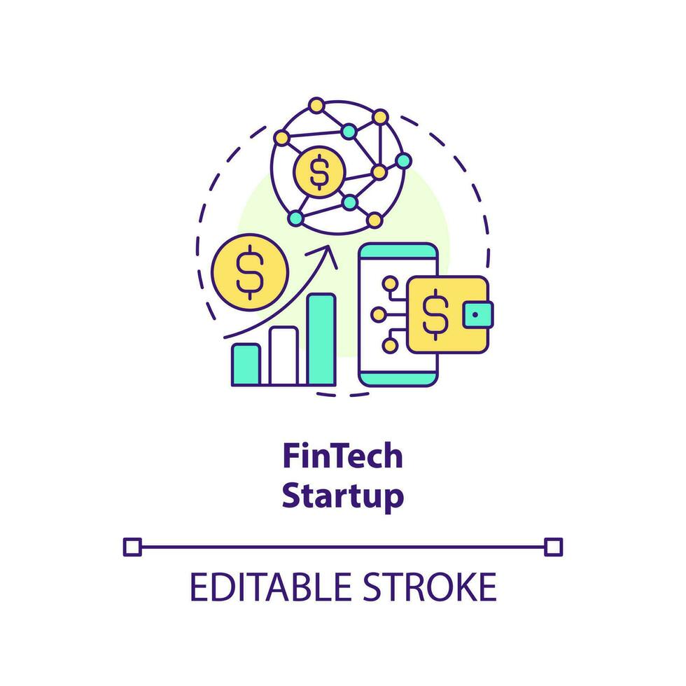 fintech comece conceito ícone. financeiro sistema digitalização. melhor Fundação indústria abstrato idéia fino linha ilustração. isolado esboço desenho. editável acidente vascular encefálico vetor