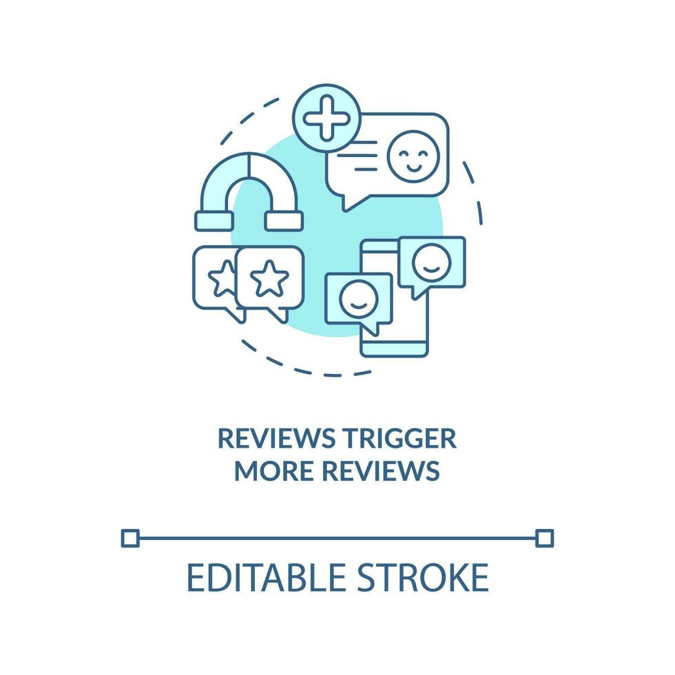avaliações desencadear Mais avaliações turquesa conceito ícone. social meios de comunicação. cliente comentários abstrato idéia fino linha ilustração. isolado esboço desenho. editável acidente vascular encefálico vetor