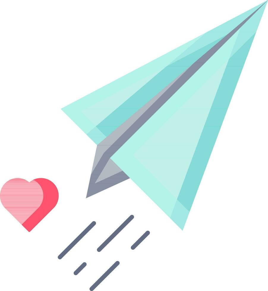 Rosa coração com azul papel avião ícone dentro plano estilo. vetor