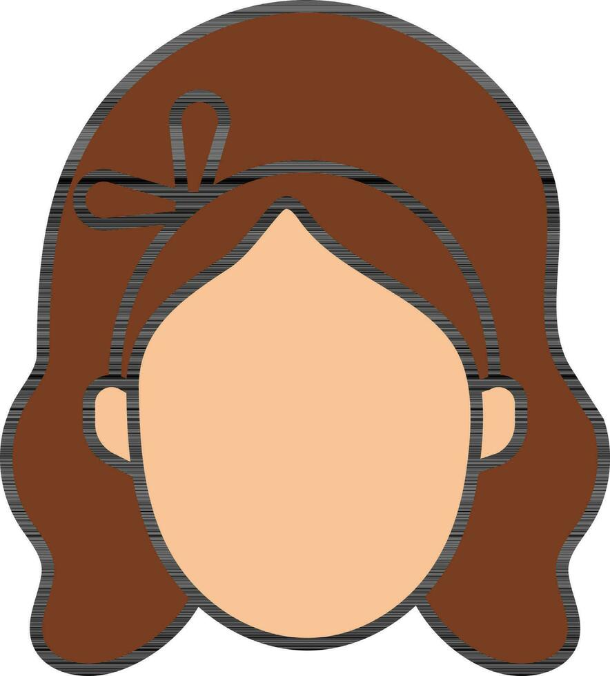 desenho animado menina face vestem arco de cabelo ícone dentro Castanho e laranja cor. vetor