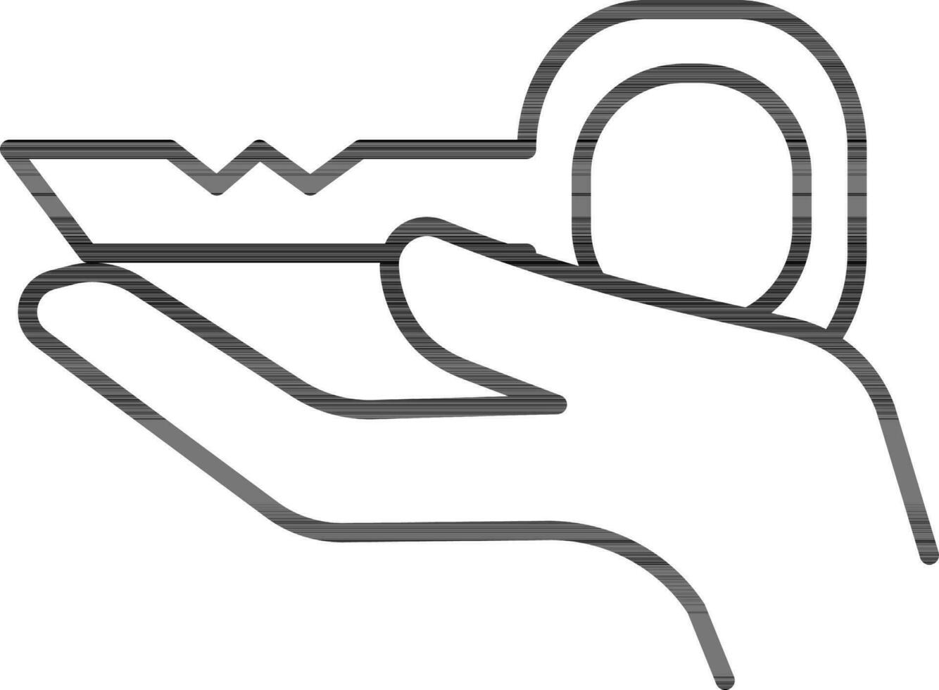 plano estilo mão segurando chave ícone dentro Preto linha arte. vetor