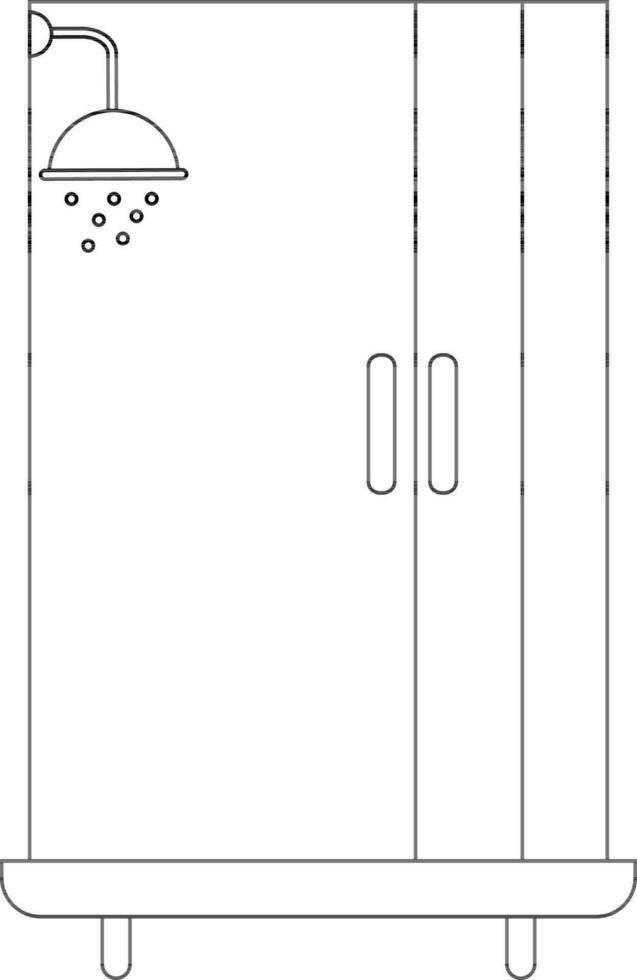 Preto linha arte chuveiro com armário. vetor