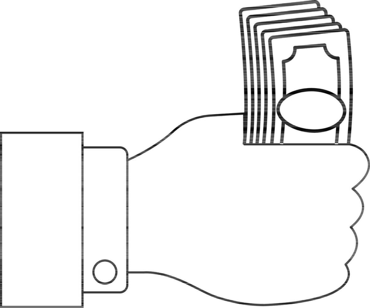 linha arte mão segurando dinheiro. vetor