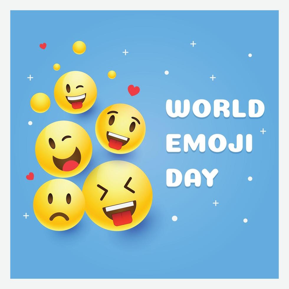 cartão do dia do emoji mundial e modelo de plano de fundo desenhado à mão design plano ilustração em vetor