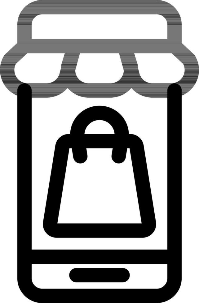 Móvel fazer compras com compras saco linha arte ícone para conectados compras. vetor