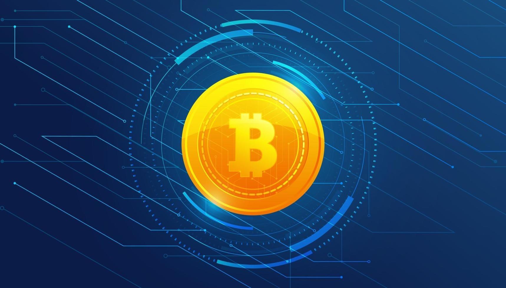 bitcoin dourado em design de modelo de banner de fundo azul vetor