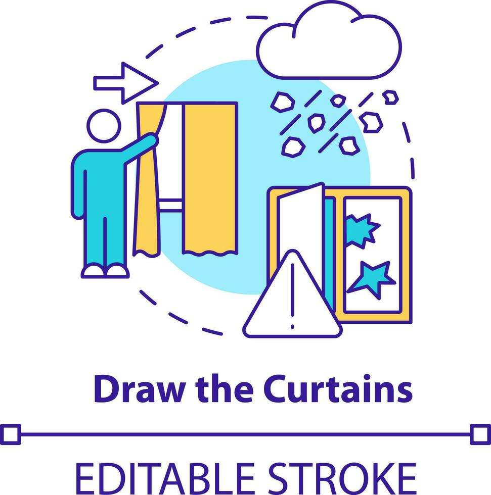 desenhar cortinas conceito ícone. ficando seguro durante chuva de granizo abstrato idéia fino linha ilustração. guardando cortinas fechado. isolado esboço desenho. editável acidente vascular encefálico vetor