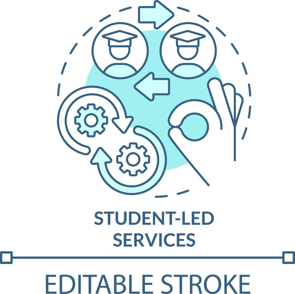 liderado por estudantes Serviços turquesa conceito ícone. Onde para pegue Socorro para mental problemas abstrato idéia fino linha ilustração. isolado esboço desenho. editável acidente vascular encefálico vetor