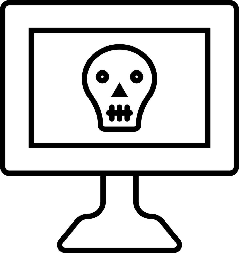 crânio símbolo em computador tela dentro Preto linha arte. vetor