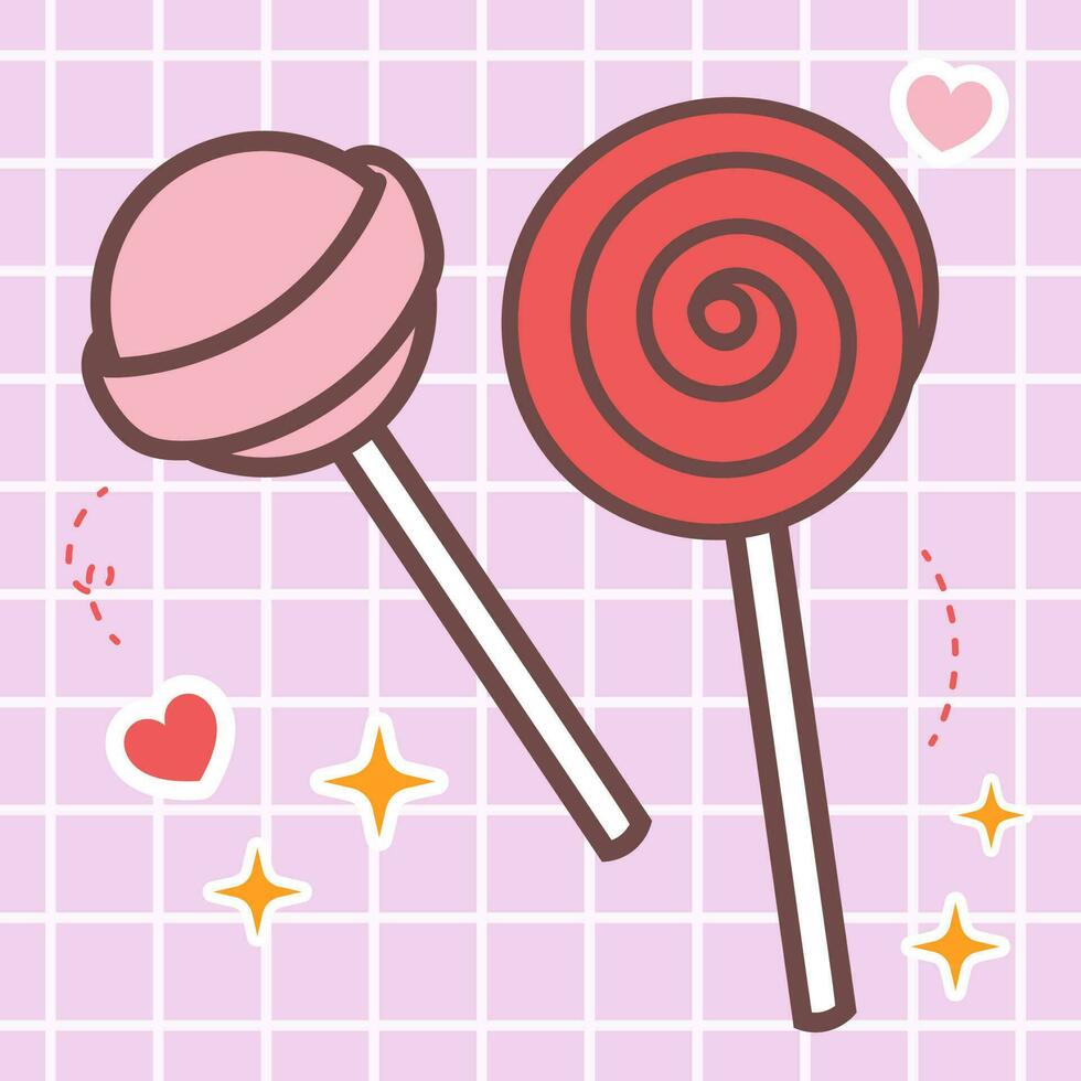 kawaii Comida desenho animado do doce pirulito doce vetor ícone do fofa japonês rabisco estilo para criança produtos, adesivo, camisa em Rosa fundo plano ilustração