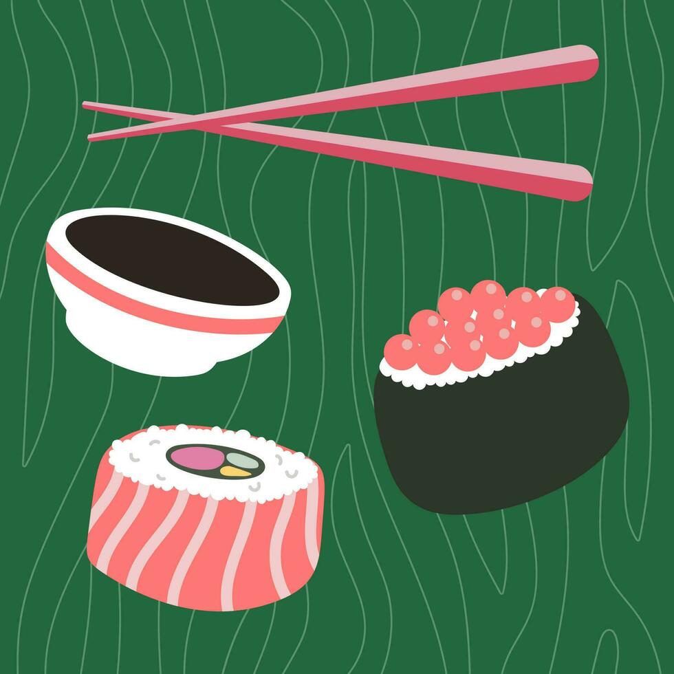 colorida Sushi conjunto do diferente tipos vetor plano ilustração