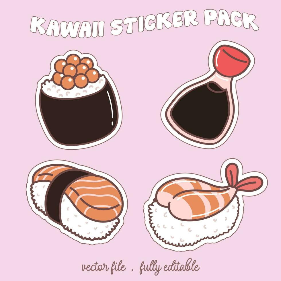 brilhante e colorida kawaii Comida Japão estilo adesivo definir. adesivos dentro a revista-07 vetor