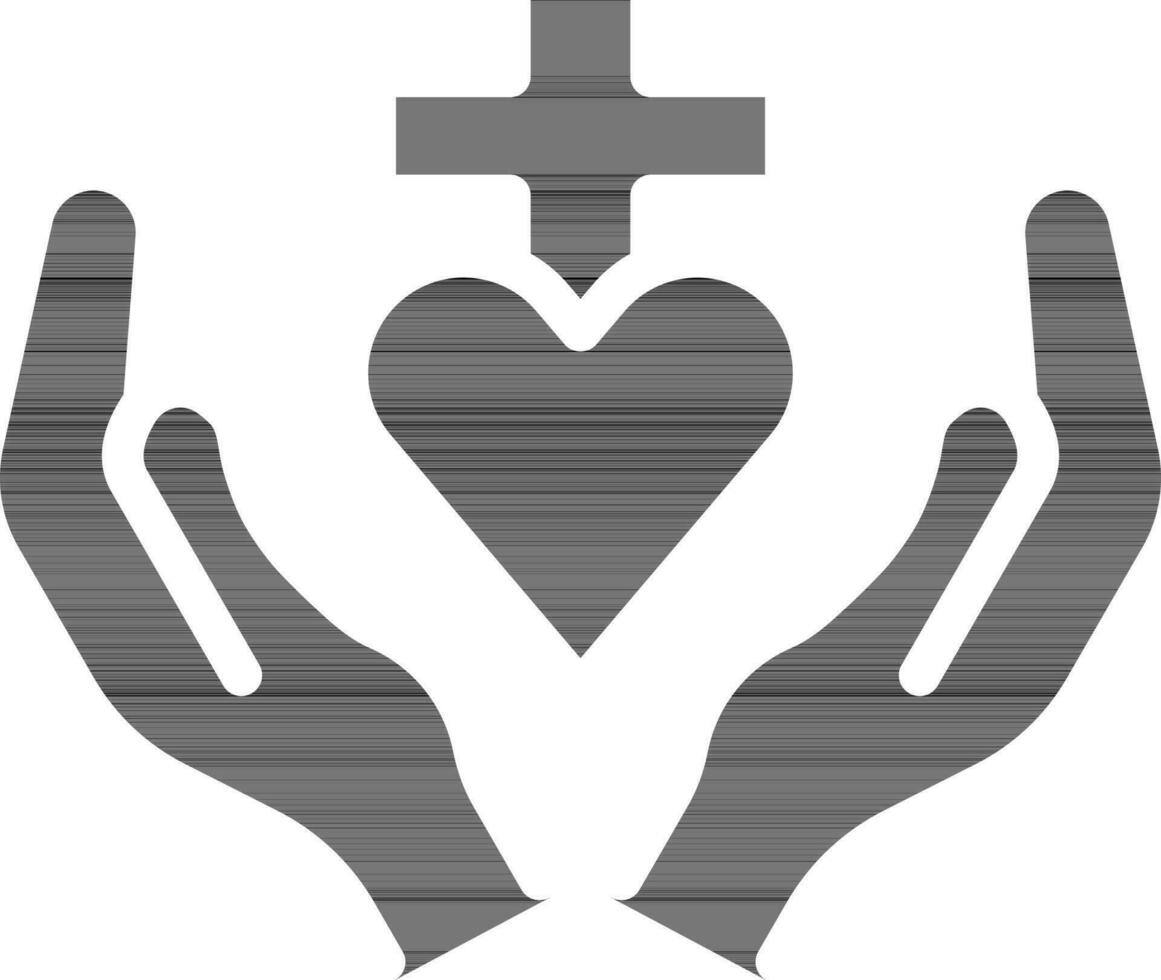 cristão Cruz com Rezar mãos ícone dentro Preto e branco. vetor