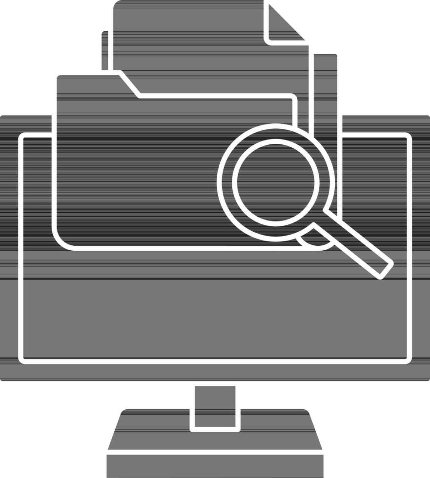 Preto e branco ilustração do procurando Arquivo dentro computador ícone. vetor