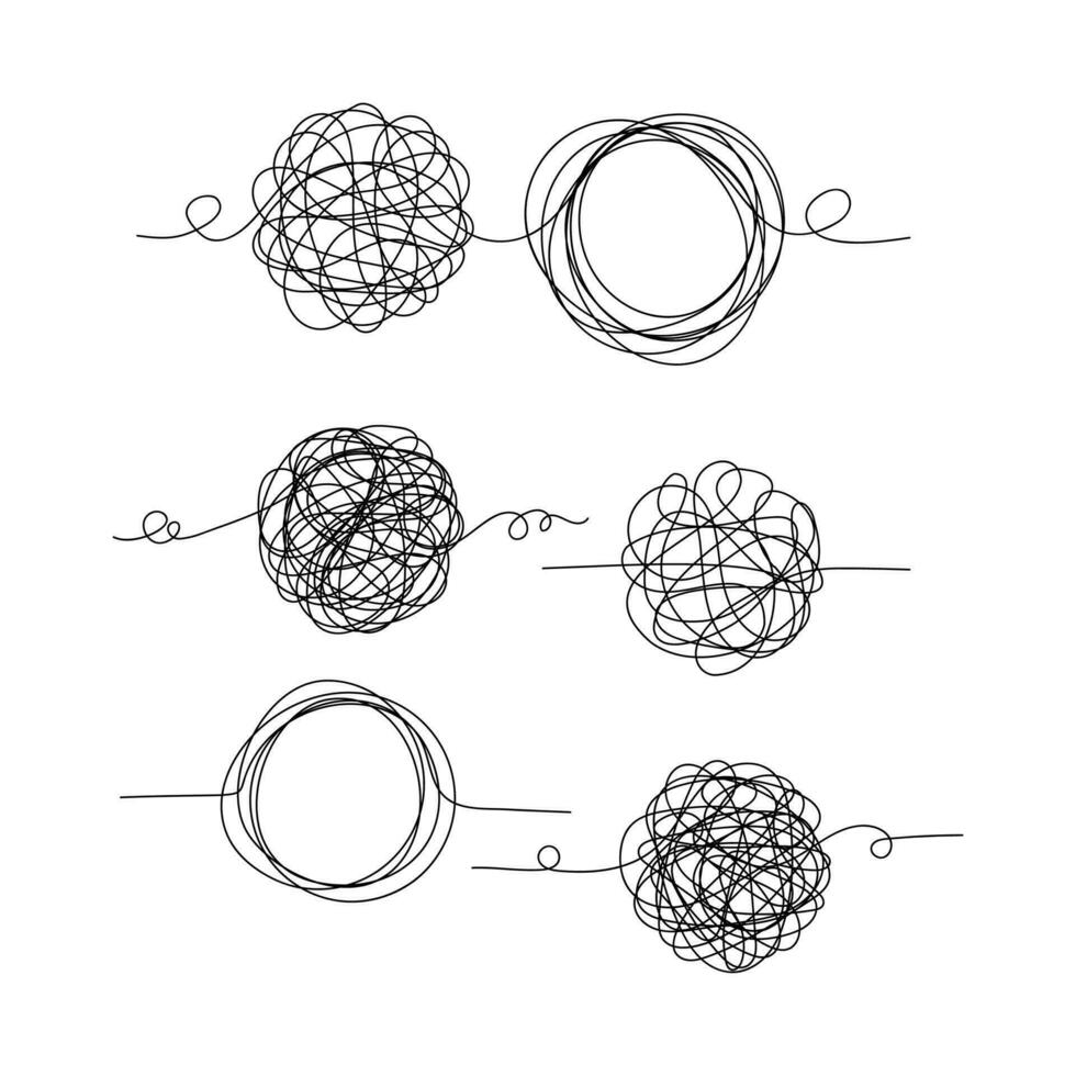 conjunto do aleatória caótico linhas. mão desenhando insano emaranhado rabisco clew vetor