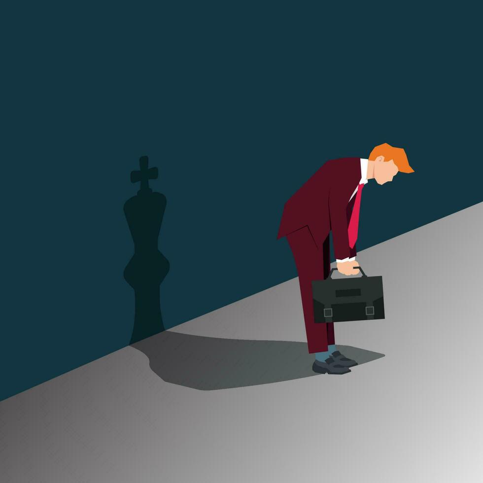 homem de negocios em pé com sombra do xadrez rei vetor ilustração