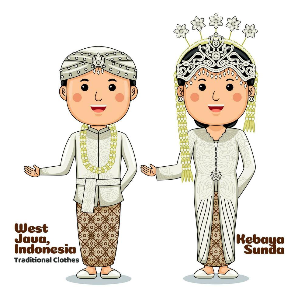 casal vestem tradicional roupas saudações bem-vinda para oeste Java vetor