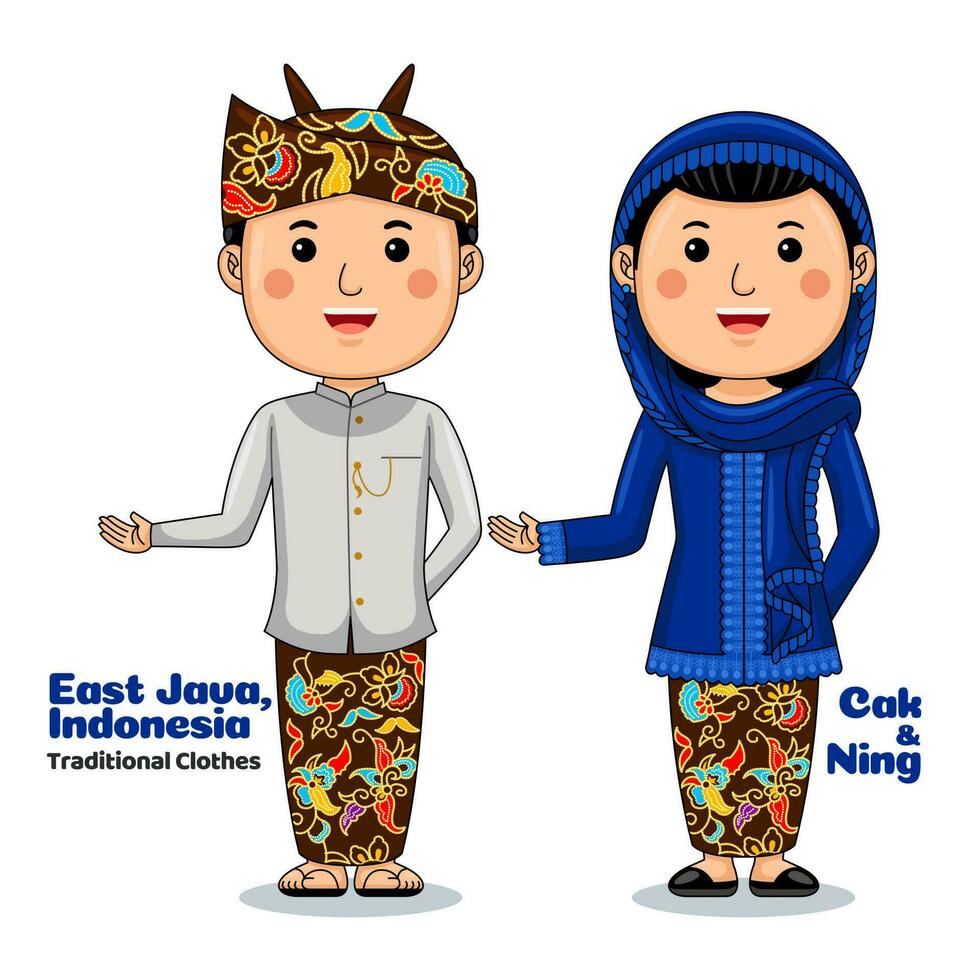 casal vestem tradicional roupas saudações bem-vinda para leste Java vetor