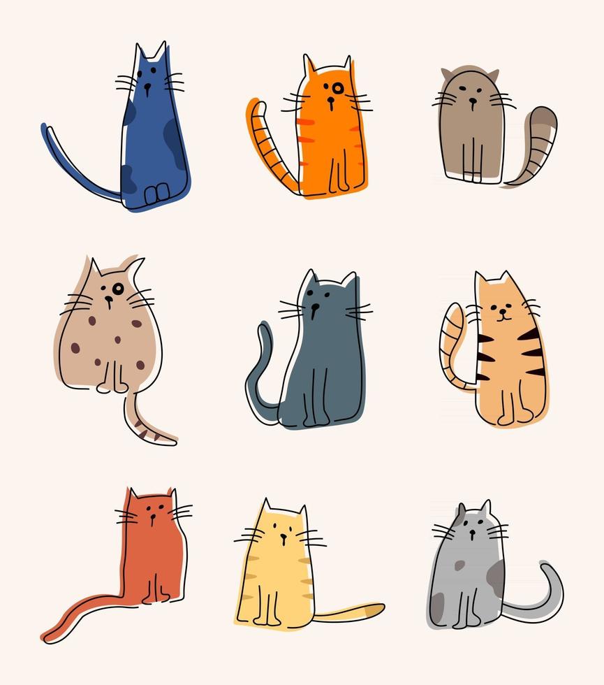 desenhos animados desenhados à mão gatos sentados vetor
