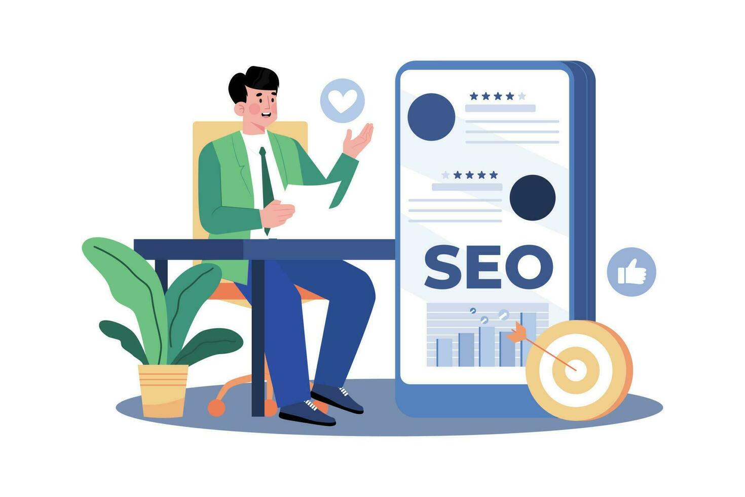 reputação Gerente gerenciando conectados avaliações para melhorar seo. vetor