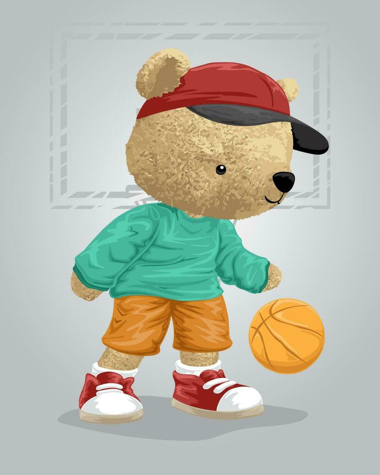 vetor ilustração do Urso boneca jogando basquetebol