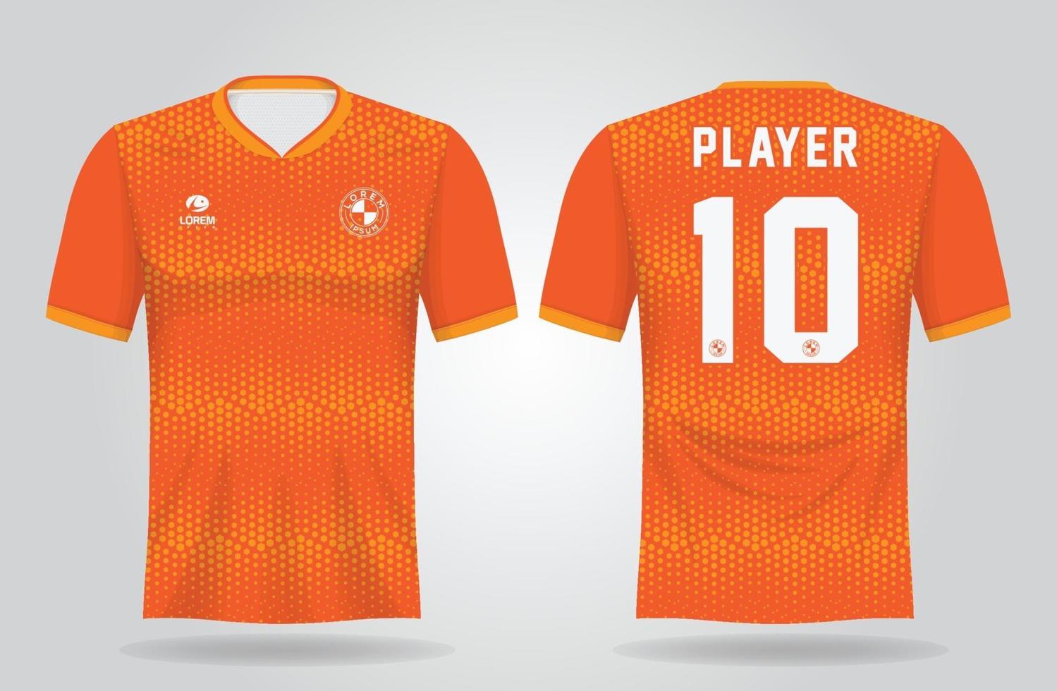 modelo de camisa esporte laranja para uniformes de time e design de camisetas de futebol vetor