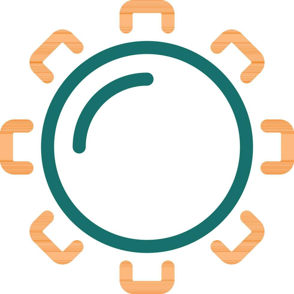 configuração ou roda dentada ícone dentro verde e laranja linha arte. vetor