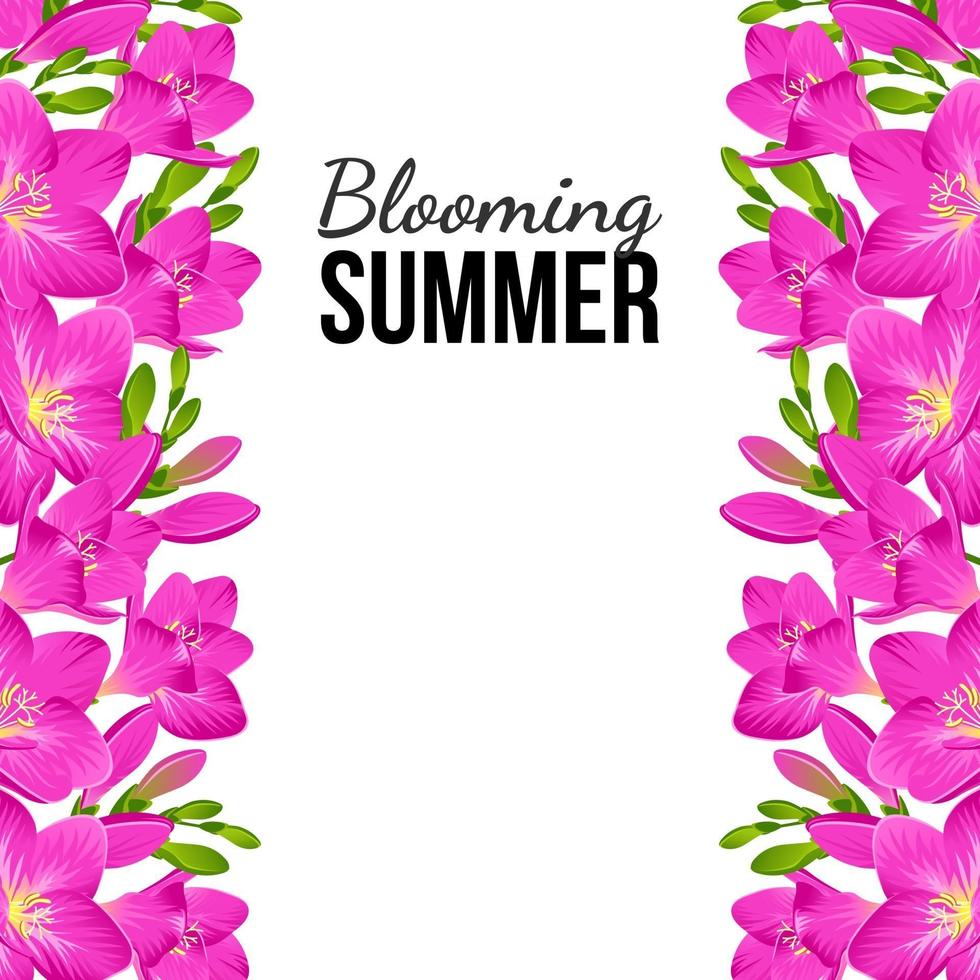 banner branco com flores lilás nas bordas vetor