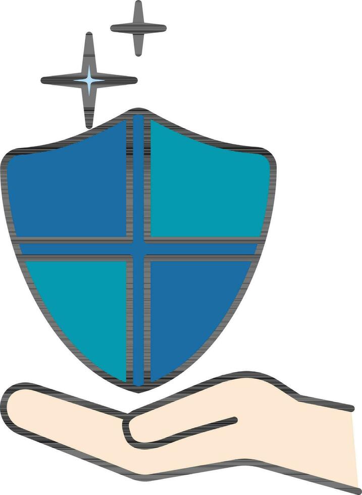 plano estilo mão segurando proteção escudo ícone ou símbolo. vetor