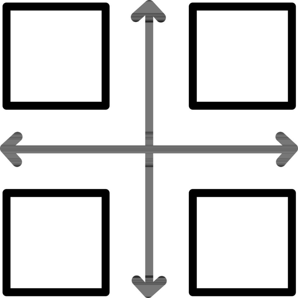 quatro dividir seta infográfico com quadrado parte ícone dentro fino linha arte. vetor