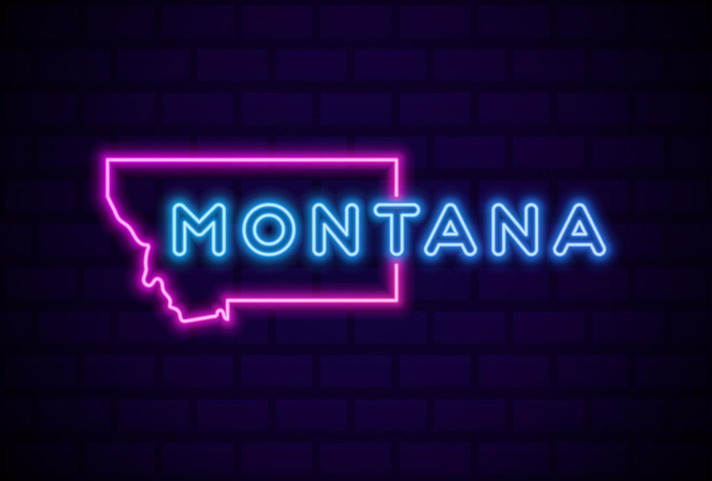 estado dos EUA de montana lâmpada de néon brilhante sinal ilustração vetorial realista parede de tijolo azul brilho vetor