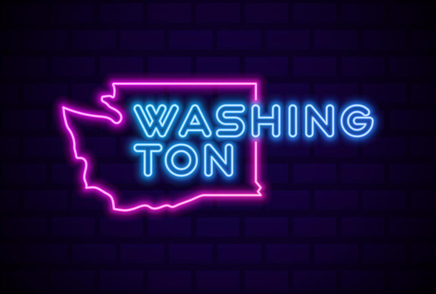 Washington, estado dos EUA lâmpada de néon brilhante sinal ilustração vetorial realista parede de tijolo azul brilho vetor