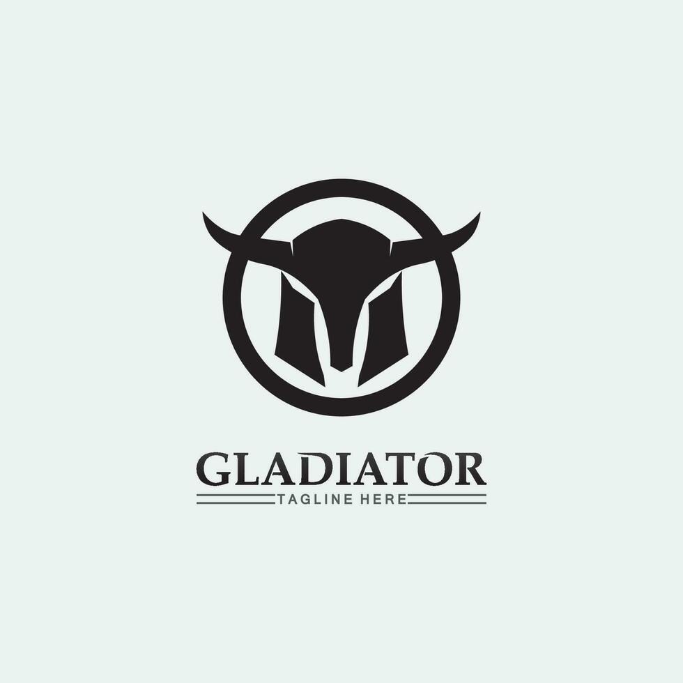 logotipo de capacete espartano e gladiador, poder, vintage, espada, segurança, logotipo lendário e vetor de soldado clássico
