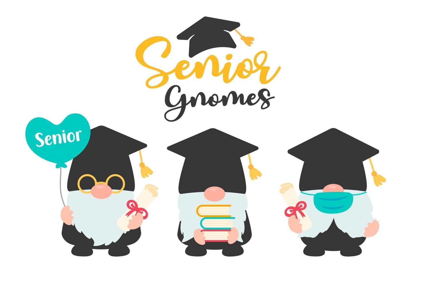 turma de 2.021 gnomos segurando um diploma de formatura isolada em fundo branco vetor