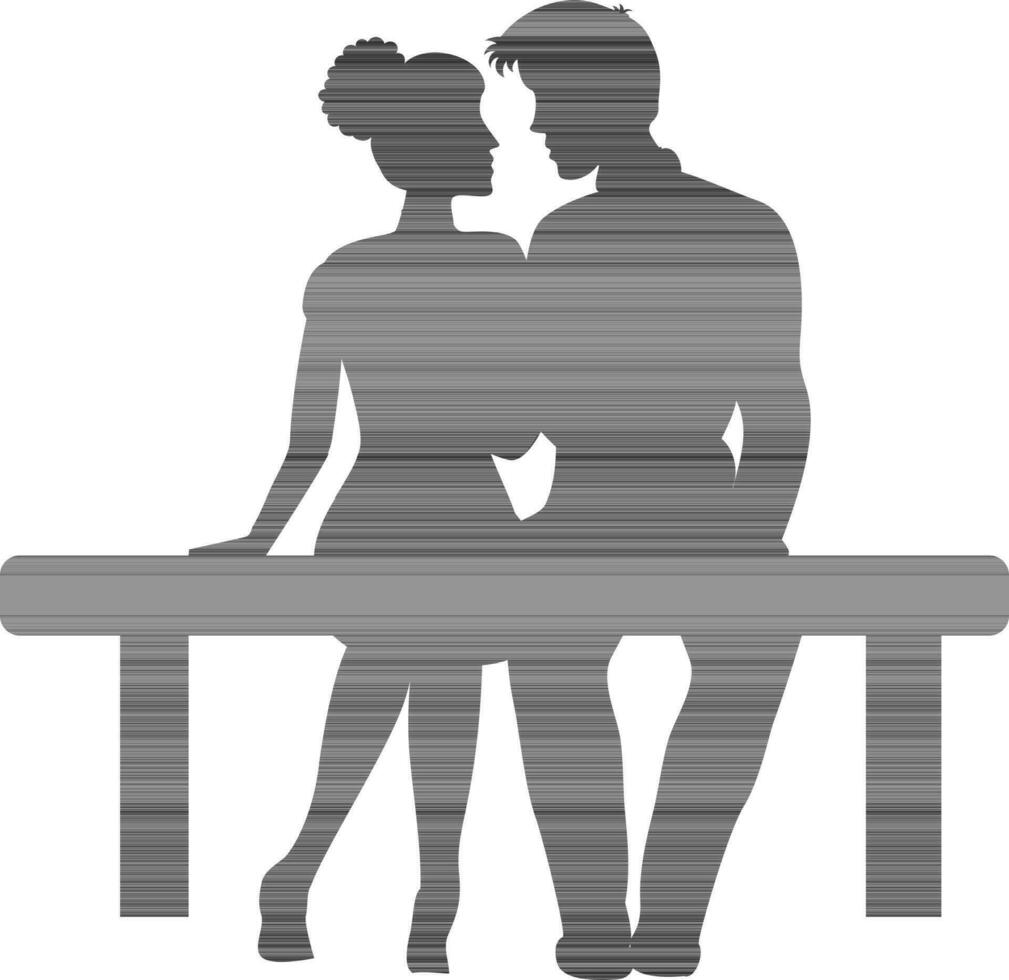 silhueta personagem do amoroso casal sentado em banco. vetor