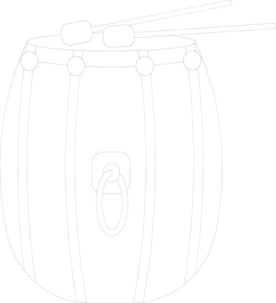 ilustração do tambor com dois bastão dentro Preto linha arte. vetor